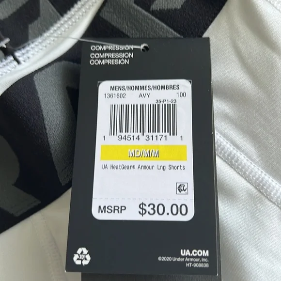 NWT UNDER ARMOUR MENS HEATGEAR LONG SHORTS WHITE SIZE M COMPRESSION - Picture 4 of 4